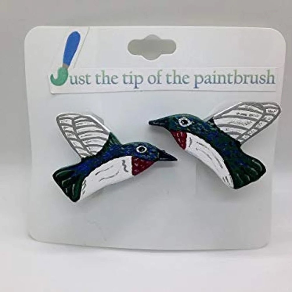 Wooden Hummingbird Hair Barrettes Clips handmade handcrafted